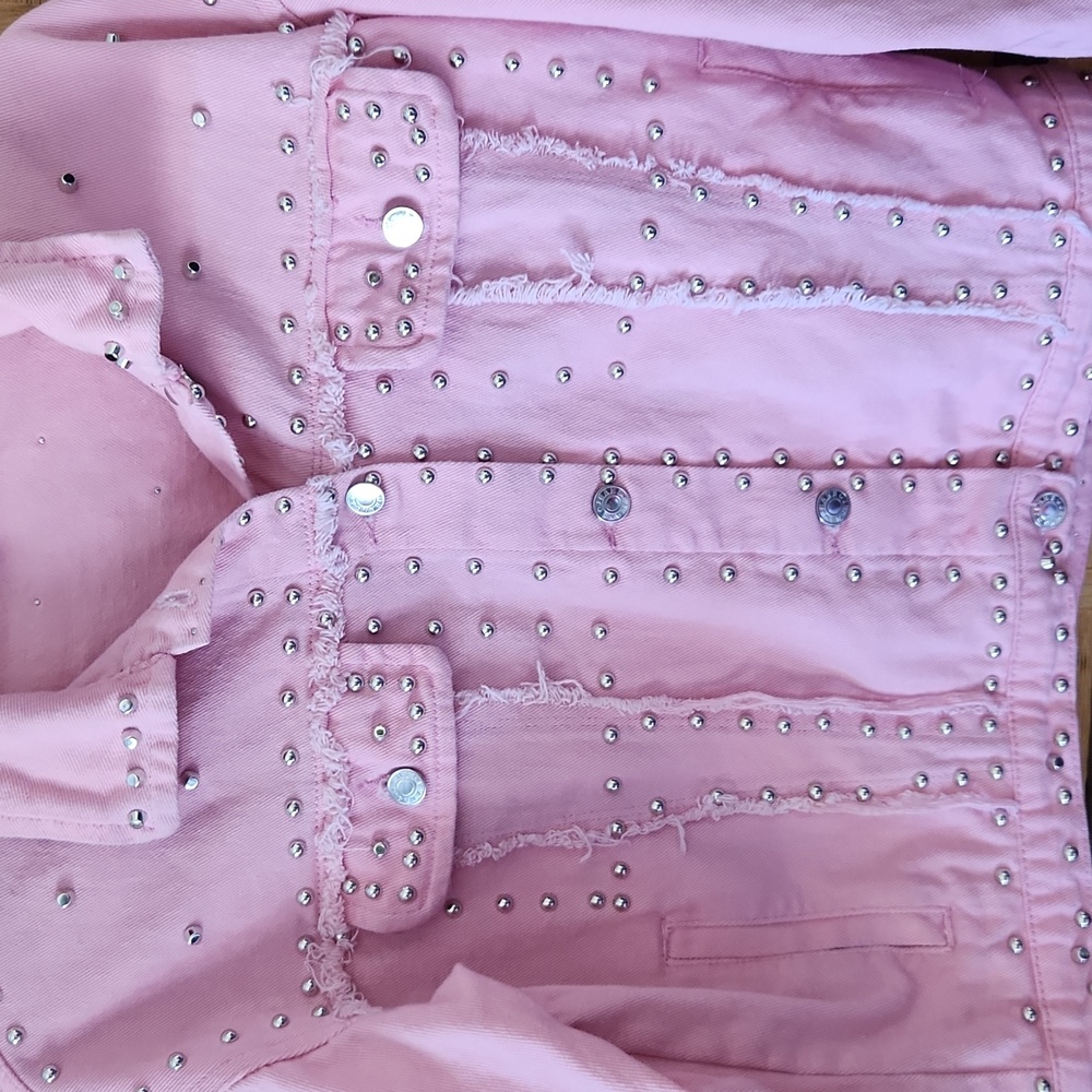 Pink Studded Crop Jean Jacket